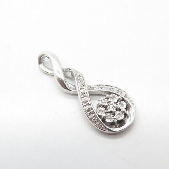 925 Sterling Silver Real White Diamond Twisted Infinity Floral Pendant - Picture 7 of 9